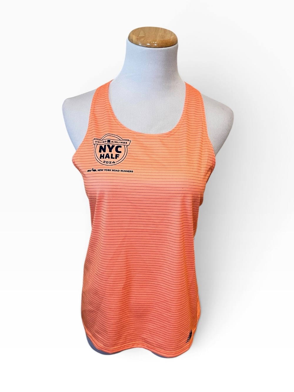 New Balance NYC Half Marathon Orange Striped Racerback Tank Womens Medium NWT